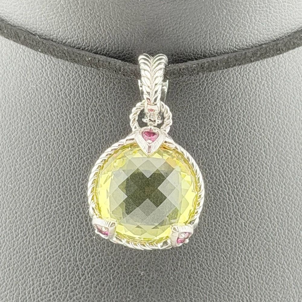 Judith Ripka Enhancer Pendant 925 Sterling Silver Lemon Quartz Rhodolite